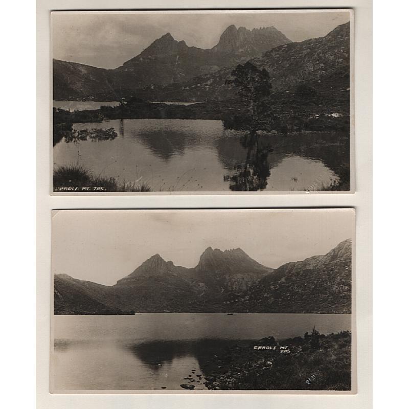 (WW15095) TASMANIA · 1930s: 2 unused rea photo cards by Spurling with a similar view of CRADLE MOUNTAIN with DOVE LAKE in the foreground · both cards are in excellent to fine condition (2)