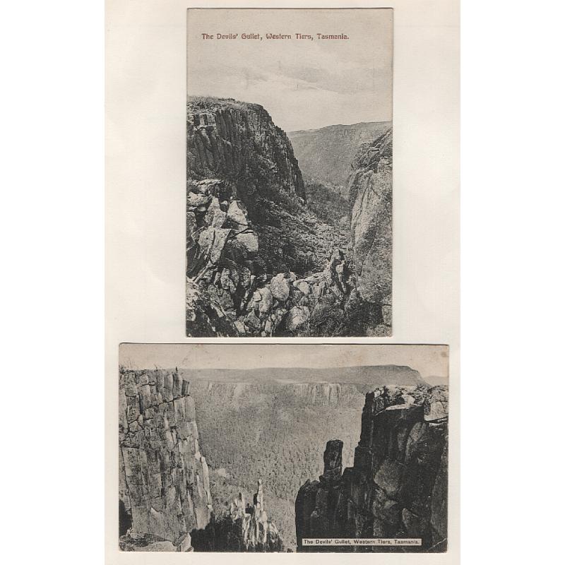 (WW15096) TASMANIA · 1908/13: 4 different cards from different series by Spurling & Son with various views of THE DEVIL'S GULLET area in the WESTERN TIERS ·  excellent to fine condition throughout (2 images) · two have been postally used
