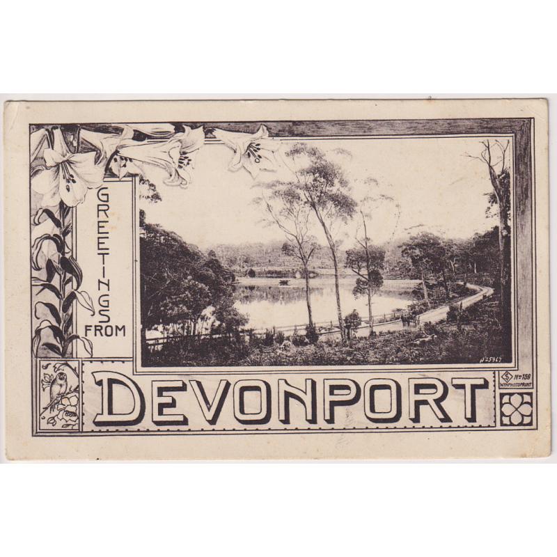 (WW1520) TASMANIA  · 1906: card by Selwyn Cox (Wynphotoprint No.159) with a Mersey River view captioned GREETINGS FROM DEVONPORT · excellent to fine condition