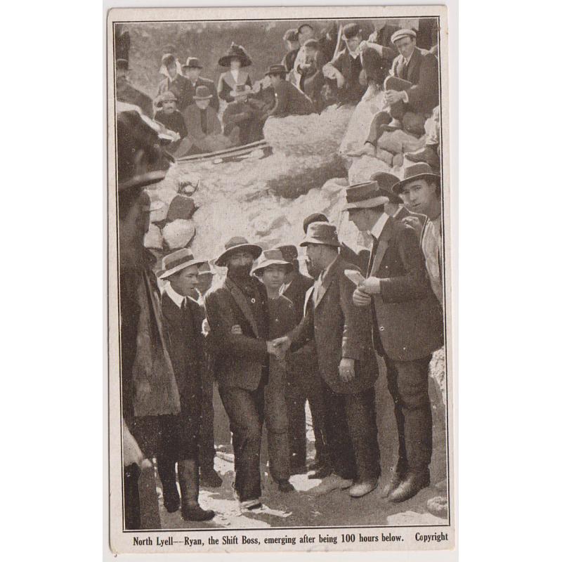 (WW1542) TASMANIA  · 1912: unused North Mount Lyell Disaster card/view captioned RYAN, THE SHIFT BOSS, EMERGING AFTER BEING 100 HOURS BELOW · see full description