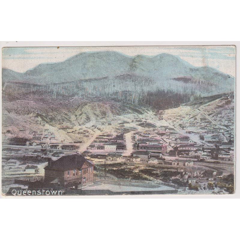 (WW1548) TASMANIA  · c.1910: unused colour card by A.A. Mylan with a view of QUEENSTOWN· small light surface fault on back o/wise in excellent to fine condition