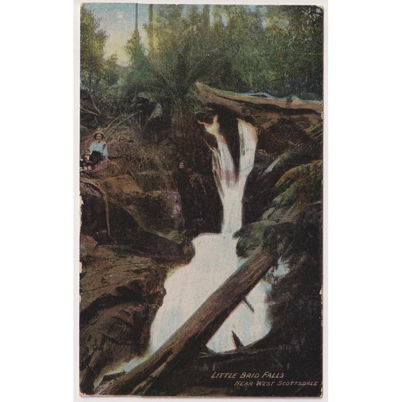 (WW1557) TASMANIA  · 1910: postally used card by F.W. Niven w/view of LITTLE BRID FALLS NEAR WEST SCOTTSDALE · some minor peripheral wear o/wise in excellent condition
