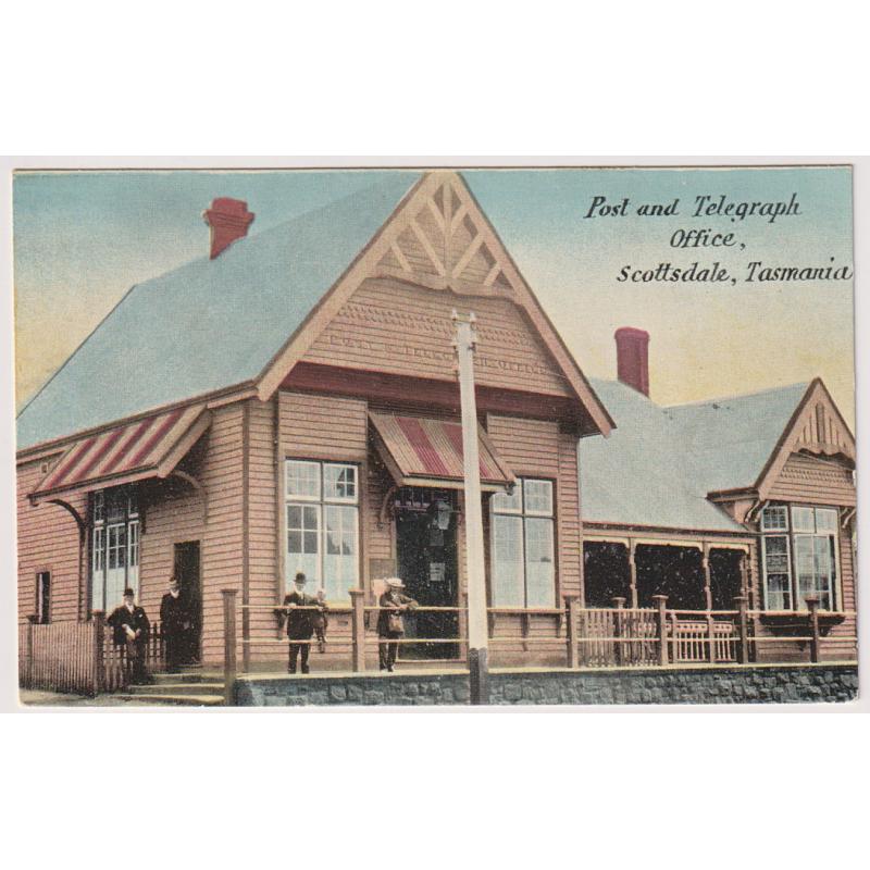 (WW1559) TASMANIA  · 1910: unused card by F.W. Niven w/view of the POST AND TELEGRAPH OFFICE, SCOTTSDALE in fine condition · a similar example of this card realised $75 in our April 2021 auction
