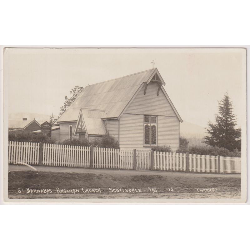 (WW1560) TASMANIA  · c.1910: unused card by T.R.G. Williams with a view of ST BARNABAS ANGLICAN CHURCH SCOTTSDALE numbered '15' · fine condition