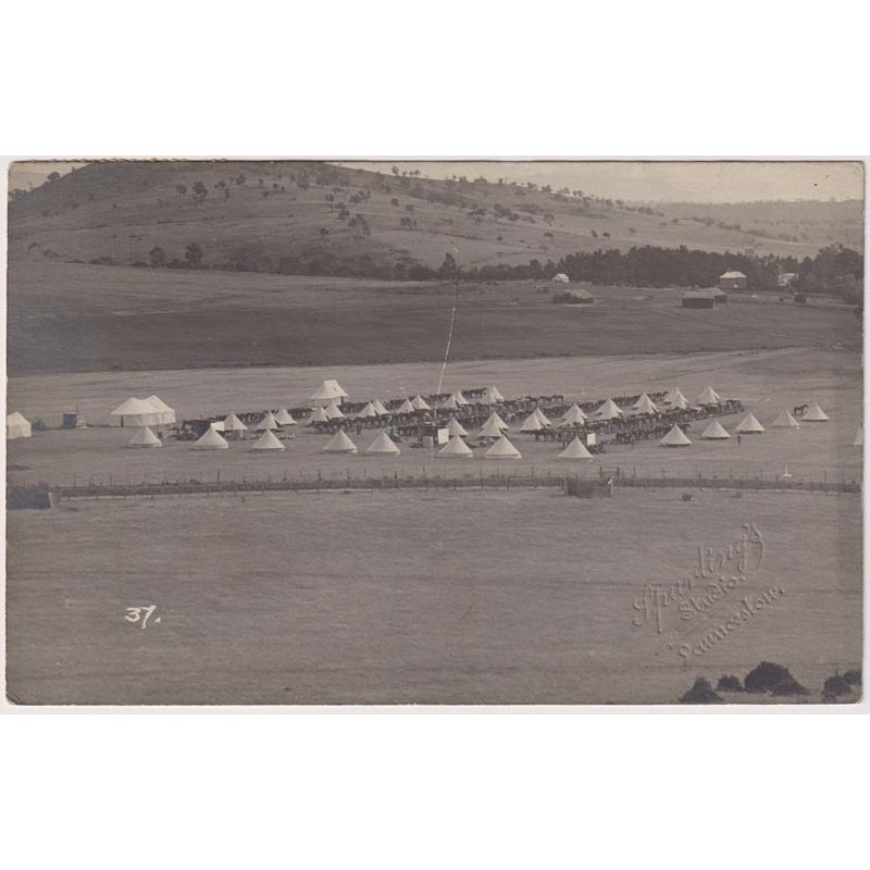 (WW1565) TASMANIA  · 1911: real photo card by Spurling's Studio (numbered "37") · dated message on back reads in part "...PHOTO OF THE LIGHT HORSE CAMP AT THE LAST ROSS ENCAMPMENT..." · postally used and in excellent condition
