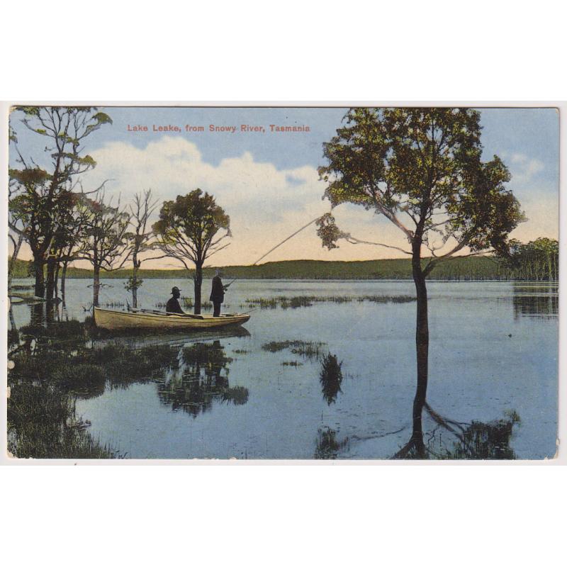 (WW1567) TASMANIA  · 1919: colour card by an unidentified publisher w/view of LAKE LEAKE FROM SNOWY RIVER in excellent to fine condition · long dated message on verso but not postally used