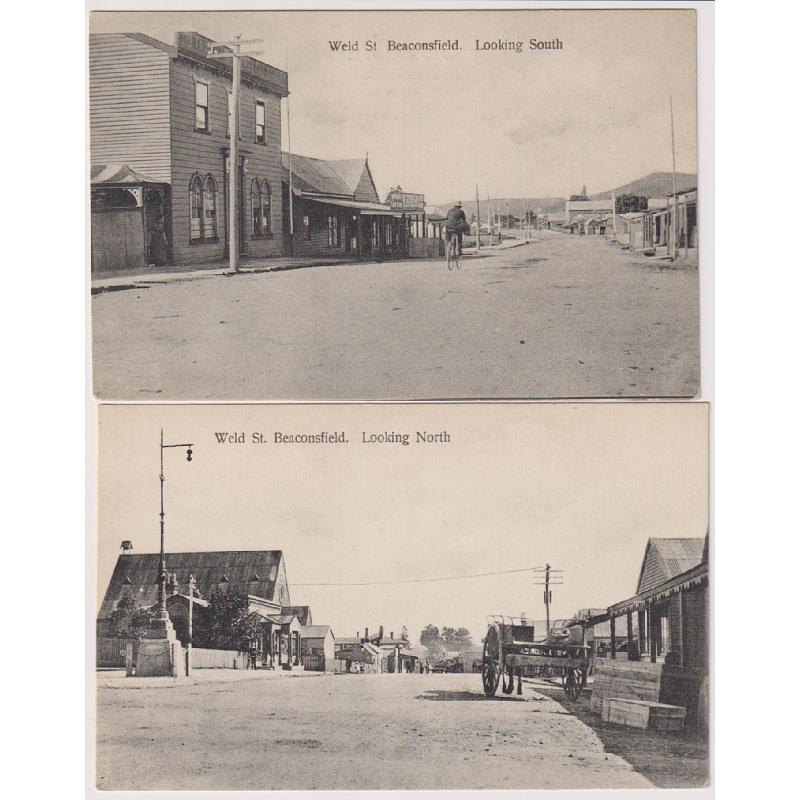 (WW1568) TASMANIA  · c.1910: two unused cards from the same seriesnw/view of WELD ST. BEACONSFIELD LOOKING NORTH and ....LOOKING SOUTH · publisher not identified · both cards in excellent to fine condition (2)
