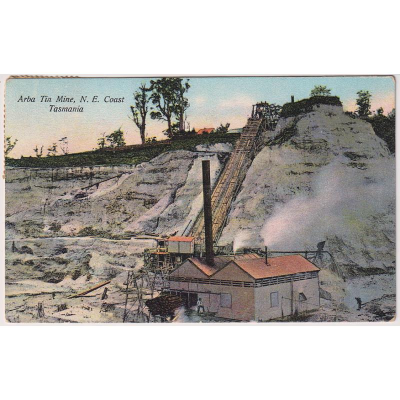 (WW1570) TASMANIA · 1909: colour card by Birchalls w/view ARBA TIN MINE N.E. COAST · dated message on verso and postally used · excellent condition .... see largest image