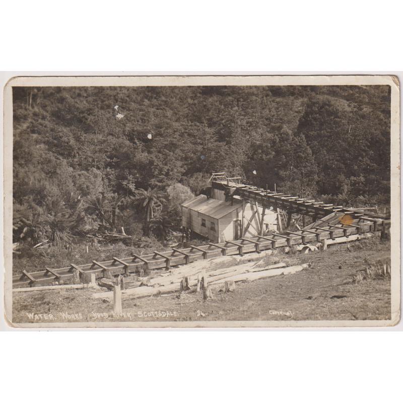 (WW1575) TASMANIA · c.1910: unused real photo card by T.R.G. Williams w/view of WATER WORKS BRID RIVER SCOTTSDALE numbered '34' · some wear and soiling but still quite displayable