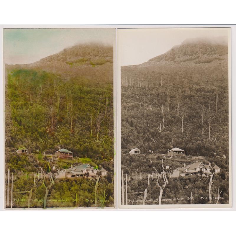 (WW1582) TASMANIA · 1920s: unused real photo card by D.I.C. numbered '906' w/view THE SPRINGS MT WELLINGTON HOBART in fine condition · also another example of the same card which has been colour tinted in a similar condition (2)
