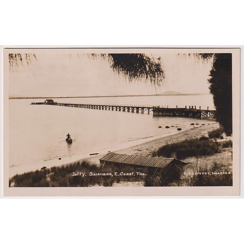 (WW1588) TASMANIA · 1920s: unused real photo card by Rose w/view by F. Kennedy titled JETTY, SWANSEA .... in VF condition