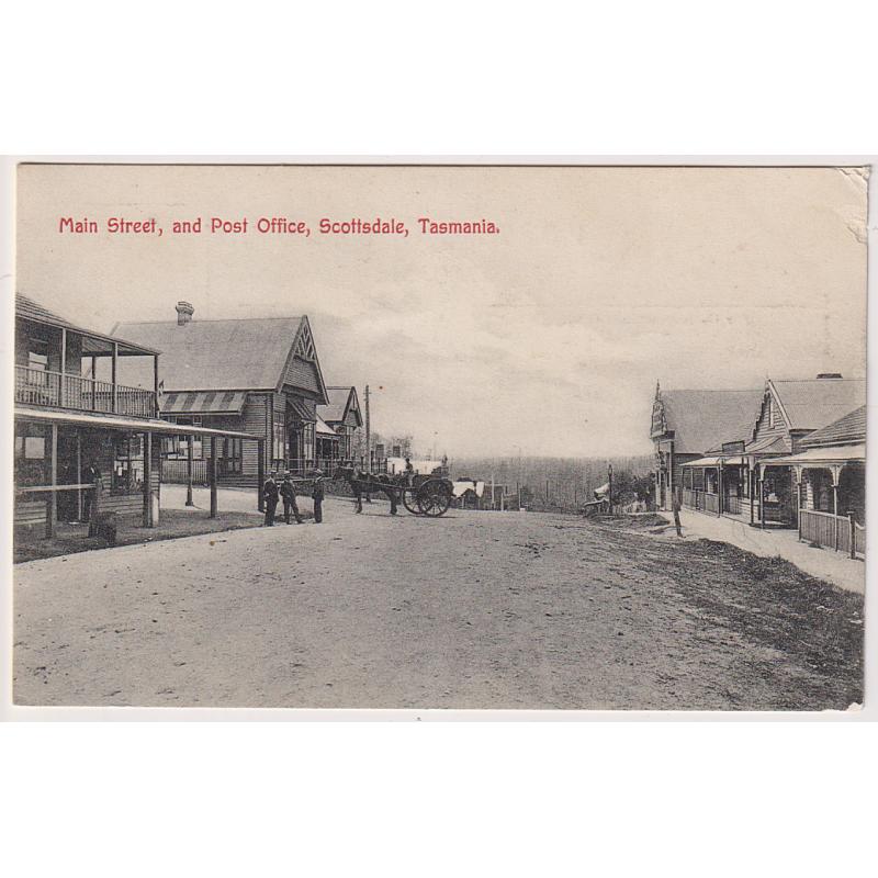 (WW1601) TASMANIA · c.1910: unused card by Spurling & Son (No.208) w/view of the MAIN STREET AND POST OFFICE, SCOTTSDALE... · some minor  corner wear on RH side o/wise in fine condition