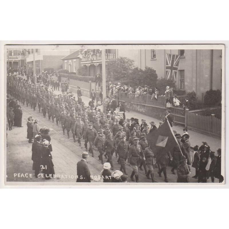 (YY1201) TASMANIA · 1919: real photo card by W.J. Little with a view numbered '21' titled PEACE CELEBRATIONS HOBART · long message on verso but not postally used · excellent to fine condition