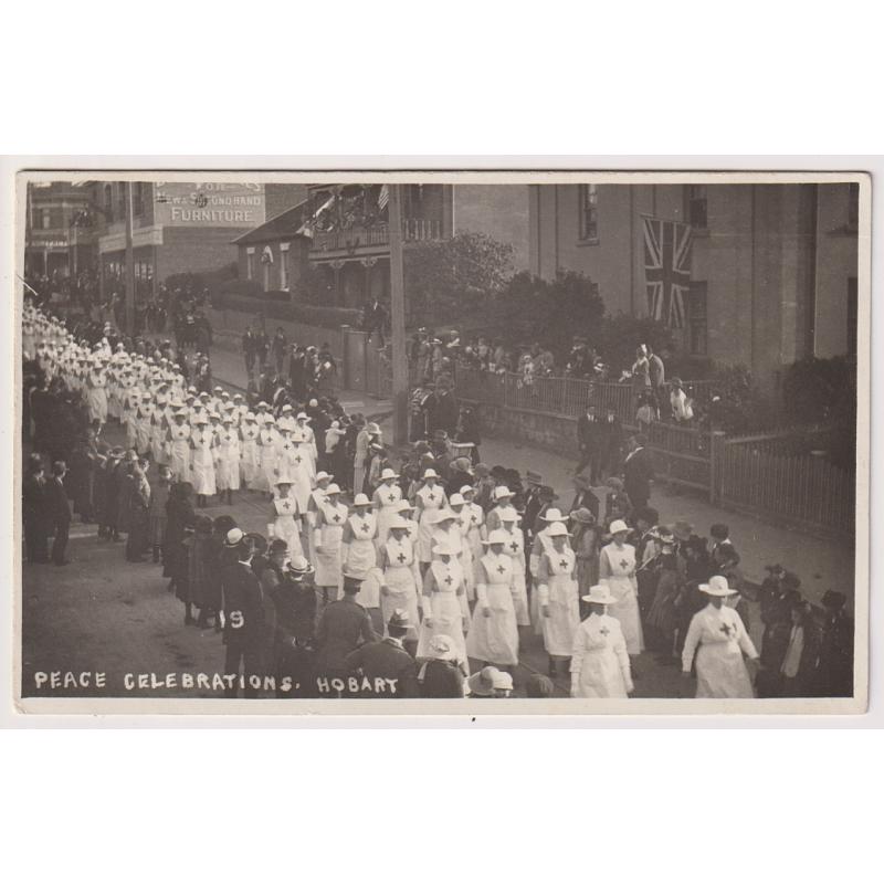 (YY1202) TASMANIA · 1919: real photo card by W.J. Little with a view numbered '19' and titled PEACE CELEBRATIONS HOBART · message on verso but not postally used · fine condition