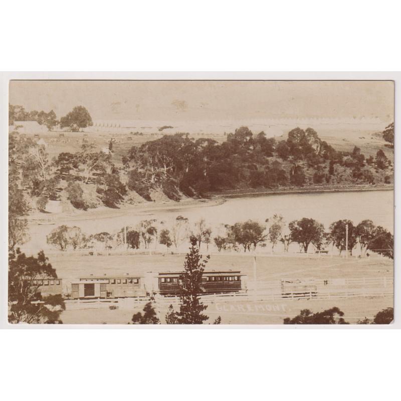 (YY1204) TASMANIA · c.1915: real photo card w/view of the Claremont railway yard with MILITARY CAMP visible in background · message on back but not postally used