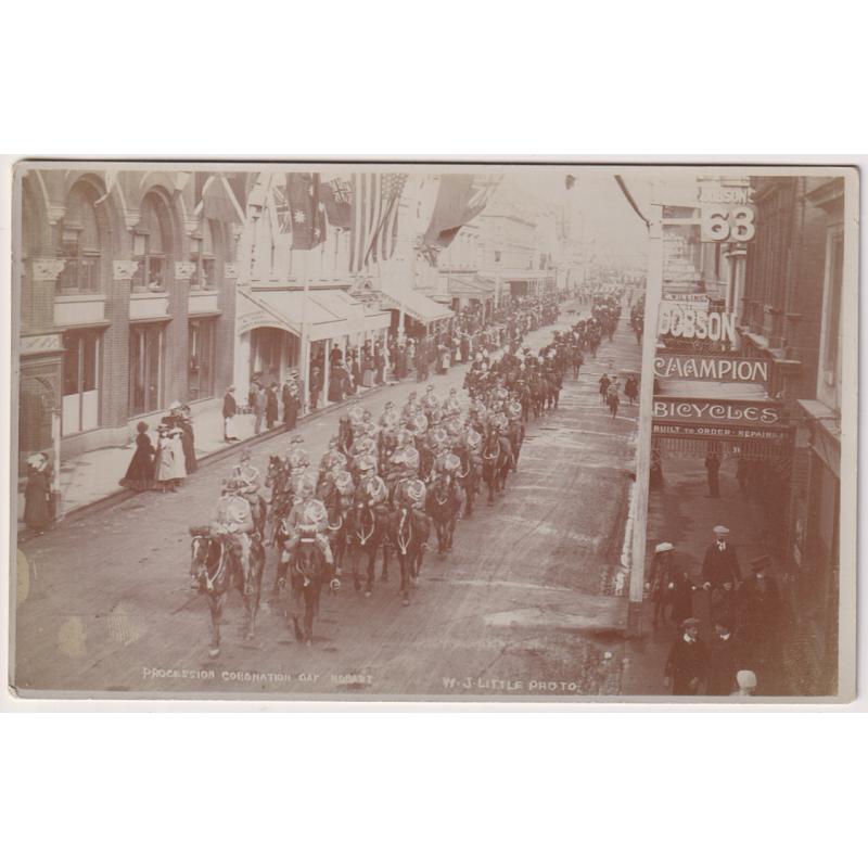(YY1209) TASMANIA · 1911: real photo card by W.J. Little w/view of PROCESSION CORONATION DAY HOBART the parade lead by the Tasmanian Light Horse · see full description