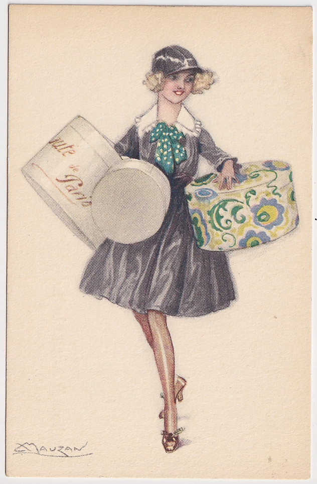 (GD1011) AUSTRALIA · ITALY  c.1920: unused Italian postcard with an illustration by Achille Mauzan of an enthusiastic young shopper · advertisement on verso for SWALLOW & ARIELL LTD "Cakes and Plum Puddings......" · excellent condition