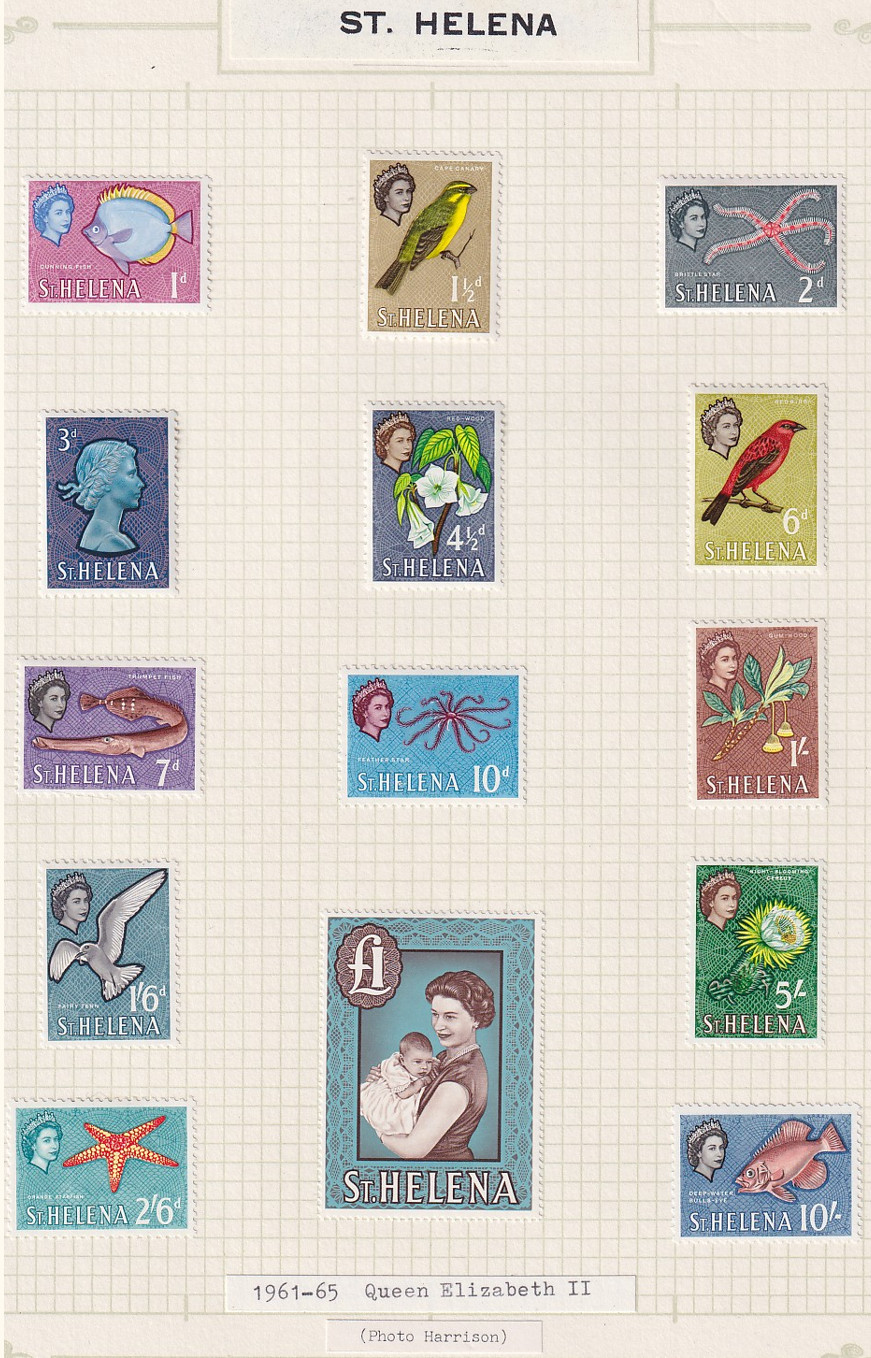 (LN1052L) ST HELENA · 1961: complete QEII pictorial issue SG 176/189 on album leaves, lightly mounted mint and c.t.o. · fine condition throughout · total c.v. £115 · 28 stamps · total c.v. £115 (2 images)